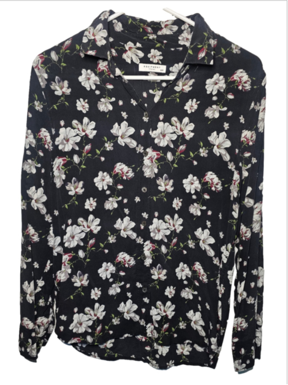 Equipment Femme Leema Floral Silk Blouse M Black Pink Magnolia Button Down Shirt